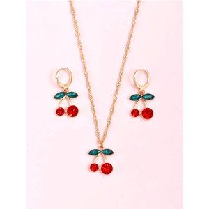 3 PIECE RHINESTONE CHERRY NECKLACE AND EARRINGS